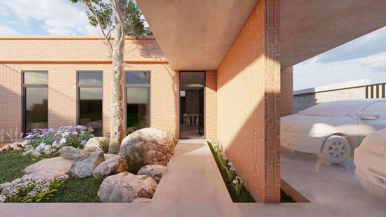 Rendered aerial of the house composition